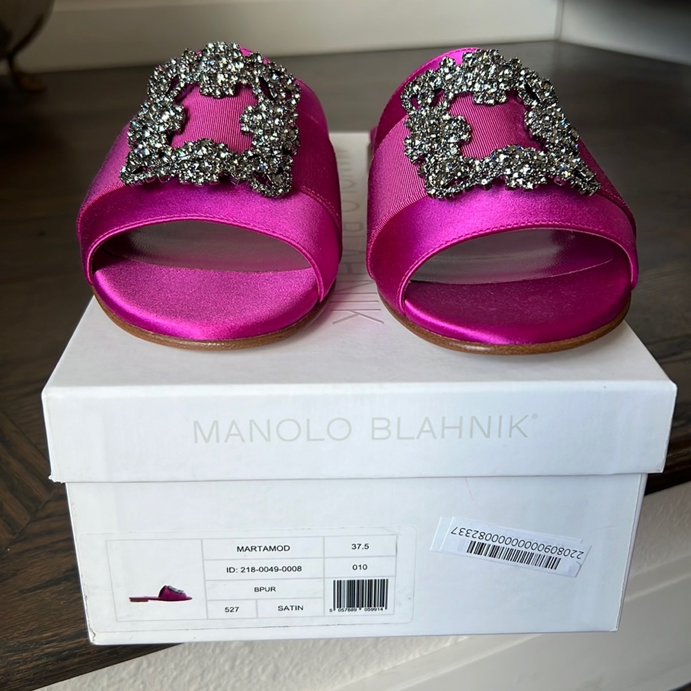 Manolo Blahnik Martamod Embellished Satin Mules, 37.5